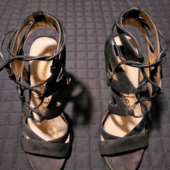 Sam Edelman "Yardly" Black Strappy Lace Up Chunky Heel size 6.5 - Picture 2 of 7